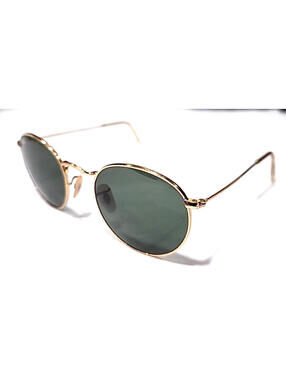 Ray Ban RB3447 001 Gold Round Metal Green Sunglasses 50-21 Italy